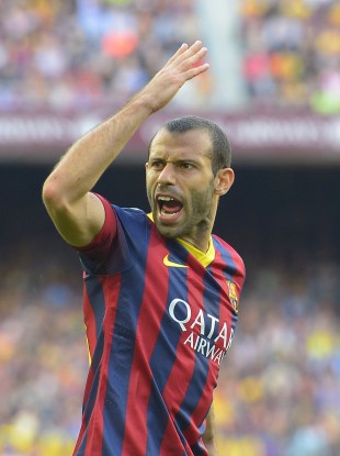 Barcelona's Javier Mascherano shows frustration during their game yesterday.