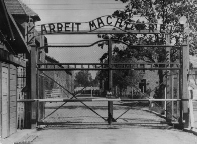 The main gate at Auschwitz.