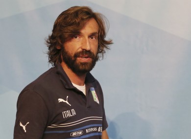 Italy's Andrea Pirlo arrives for a press conference at the Casa Azzurri in Mangaratiba, Brazil.