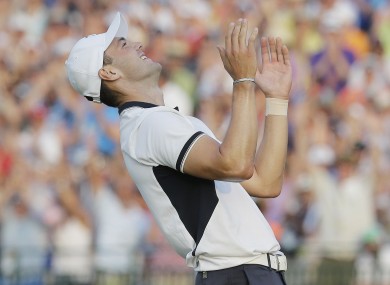 Kaymer celebrates after winning the US Open golf tournament in Pinehurst.