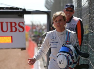 Wolff makes her way back to the pit lane after her car stopped.