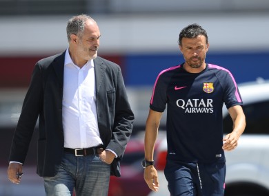 Barcelona's coach Luis Enrique, right, and Sports director Andoni Zubizarreta.