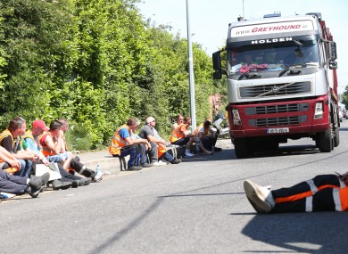 File photo of workers locked out of the Greyhound plant at Clondalkin in Dublin.