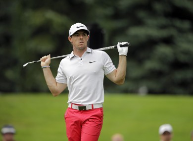 Rory McIlroy watches his tee shot on the seventh hole during the third round of the Bridgestone Invitational.