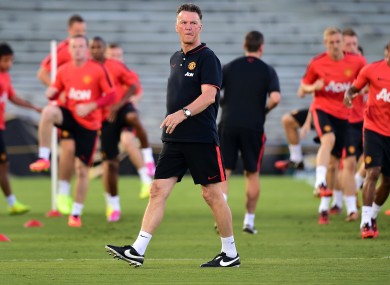 Manchester United coach Louis van Gaal in training.