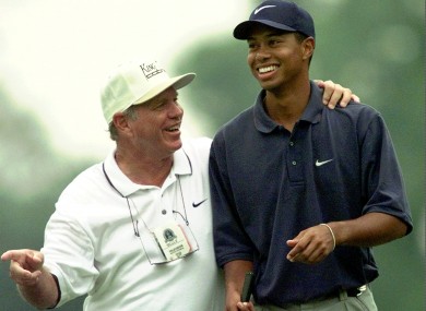 Tiger Woods with then coach Butch Harmon in 1997.