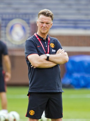 Manchester United manager Louis van Gaal watches his team during a training session.