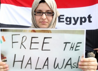 A protester outside the Egyptian Embassy in Dublin last year.