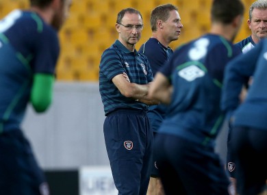 Ireland manager Martin O'Neill watches his side in training this evening.