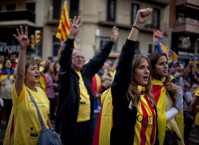 People form a human chain for the independence of Catalonia during the Catalonia's national day.
