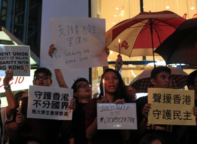 Malaysian activists show solidarity with pro-democracy protests in Hong Kong yesterday