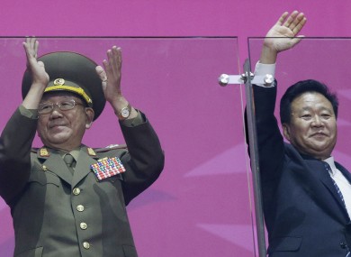 North Korea's National Defense Commission Vice Chairman Hwang Pyong So, left, North Korea's ruling Workers Party Secretaries, Choe Ryong Hae, right.