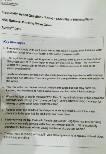 HSE Advise on Lead (ref John Fitz) high lead levels