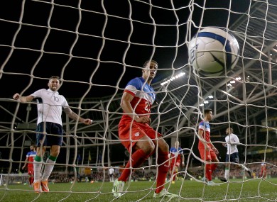 Brady (out of shot) linked brilliantly with McGoldrick for Ireland's second.