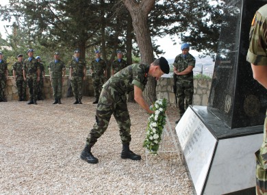 Chief of Staff of the Defence Forces Lieutenant General Conor O'Boyle lays a wreath in memory of the forty seven (47) Irish Soldiers who died on Peacekeeping Duties in Lebanon at the Memorial in Tibnin last year.