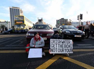 Water protesters on O'Connell Bridge on Thursday