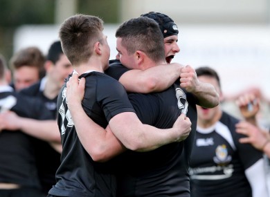 Alan Tynan, Dylan Murphy and John Teahan Bourke celebrate after Roscrea's semi-final replay win over Newbridge.