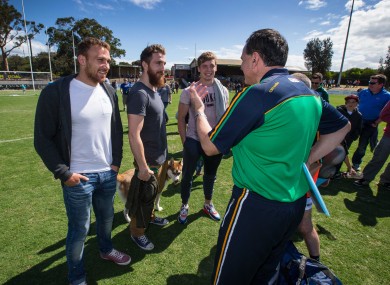 Ciaran Sheehan, Zach Tuohy and Ciaran Byrne with Irish International Rules boss Paul Earley.