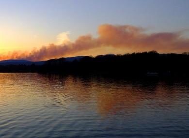 Smoke plume from a string of fires along the southern side of the Iveragh Peninsula at sunset tonight.
