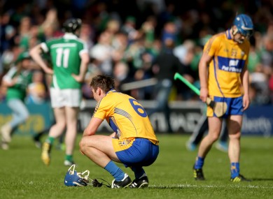 Clare’s Conor Ryan dejected at the final whistle.