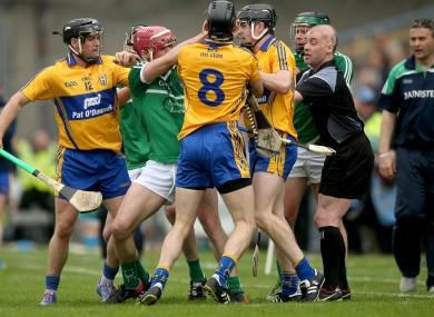 Clare's Patrick Donnellan (8) was sent off on Sunday.