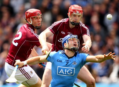 Galway's Joe Canning and Johnny Glynn challenge Dublin's Conal Keaney in last Sunday's drawn clash.