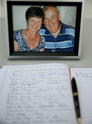 A book of condolence for husband and wife Laurence and Martina Hayes.