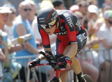 Australia's Rohan Dennis strains during the first stage of the Tour de France cycling race.