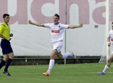 UCD's Ryan Swan celebrates scoring.