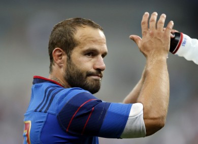 Frederic Michalak celebrates their 25-20 victory during the France vs England rugby friendly match at Stade de France.