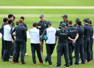 John Bracewell speaks to his players at training.