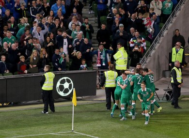 The Irish players celebrate Jon Walters' goal last night.