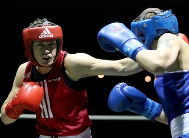 Katie Taylor in action tonight against Shauna O'Keeffe.