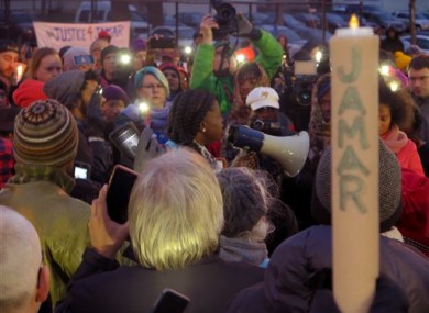 File photo shows Minneapolis NAACP leader Nekima Levy-Pounds speaking at a prayer vigil n Minneapolis.