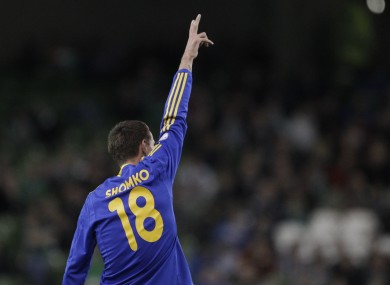 Dmitriy Shomko celebrates after scoring for Kazakhstan against Ireland in the 2014 World Cup qualifier in Dublin.