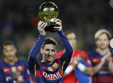 Messi was showing off his fifth Ballon d'Or before Barcelona's win on Sunday.