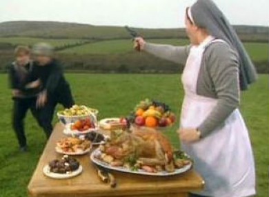 Lenten enforcer Sister Assumpta keeps the lads in check in Father Ted.