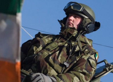 File photo of an Irish soldier serving in the NATO-led peacekeeping mission.