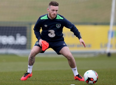 Byrne in the middle of a training drill this afternoon.