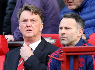 Manchester United manager Louis van Gaal on the bench with assistant Ryan Giggs (right).