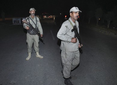File photo: Pakistani paramilitary soldiers stand guard at a cordoned road in Lahore.