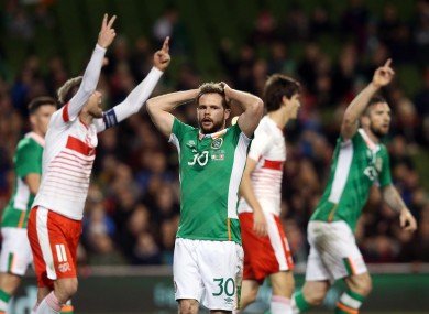 Ireland's Alan Judge rues a missed chance during the International Friendly at the Aviva Stadium.