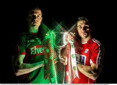 Mayo captain Stephen Coen and Cork captain Stephen Cronin met today ahead of Saturday's EirGrid All-Ireland U21 football final.