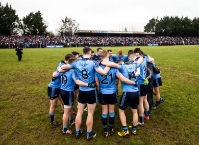 The Dublin huddle at Pairc Sean Mac Diarmada.