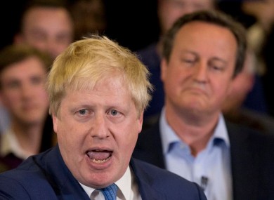 Britain's Prime Minister David Cameron, right, listened as then Mayor of London Boris Johnson spoke at a mayoral election campaign rally for Britain's Conservative party candidate for Mayor of London Zac Goldsmith earlier this month.