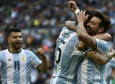 Argentina celebrate their third goal.