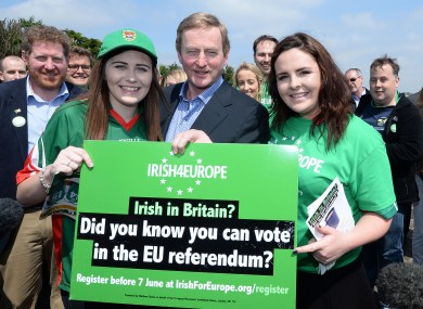 Taoiseach Enda Kelly with Kate Murphy (left) and Claire Tighe outside Irish TV GAA Grounds in South Ruislip, London last month.