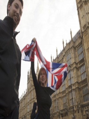 Leave supporters celebrate opposite the Houses of Parliament in London after the referendum.