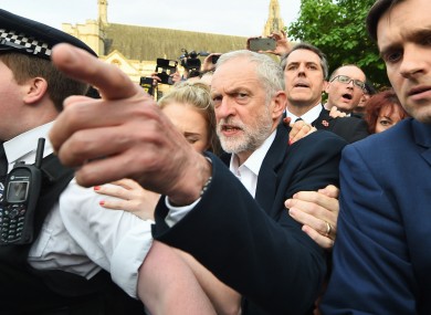 Labour leader Jeremy Corbyn arrives to speak in Parliament Square yesterday.