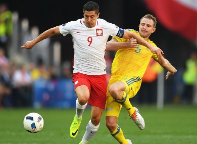 Poland's Robert Lewandowski in action against Ukraine.